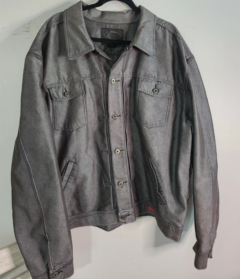GUESS DENIM Gray JEAN JACKET MEN'S 4XL COAT BOMBER TRUCKER Irregular - Image 2 of 4