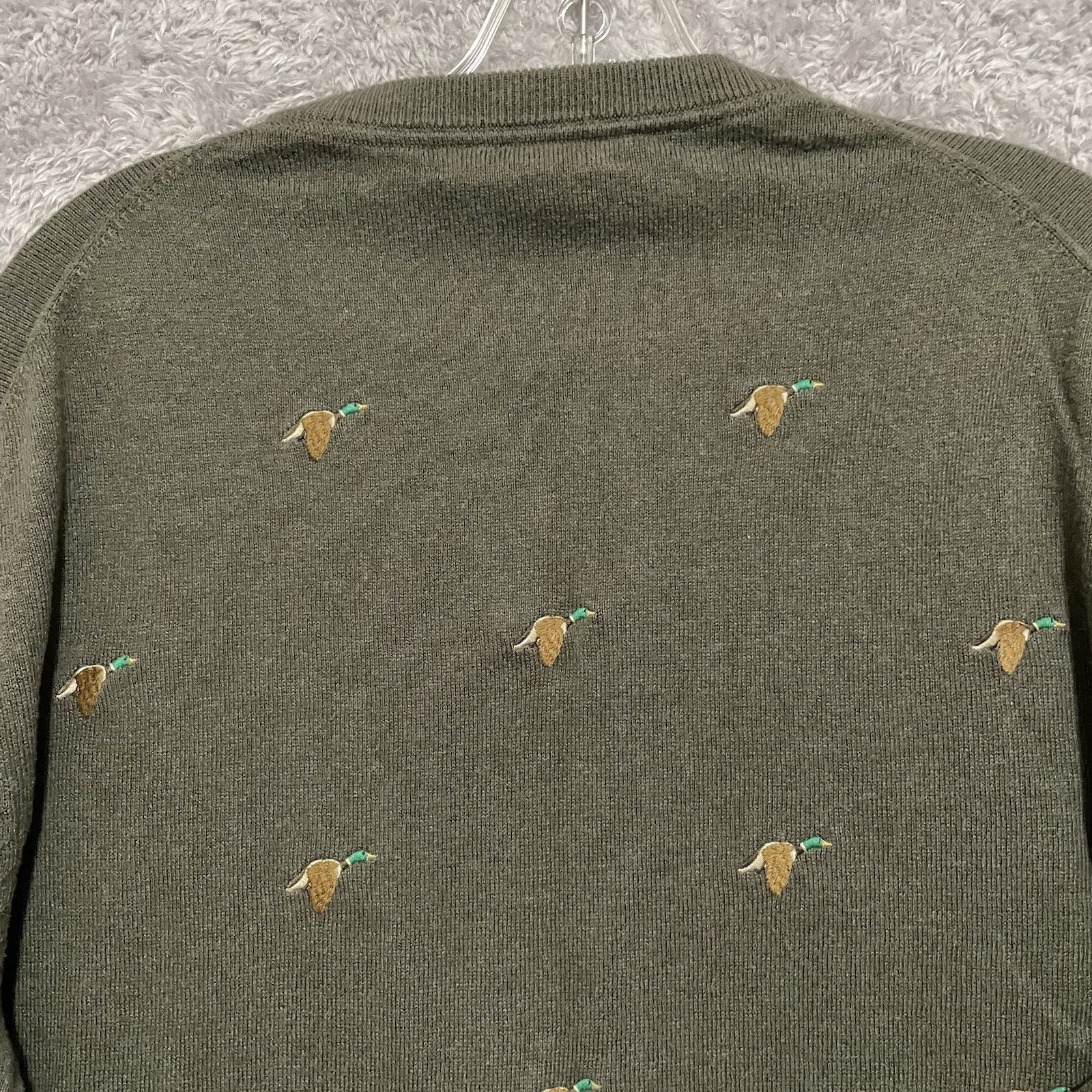 Cremieux Classic Sweater Men Large Cashmere Cotton Blend Duck Hunting Embroidery