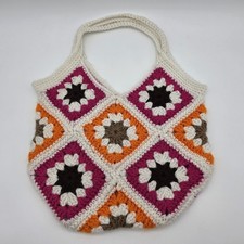 Crochet Bag Handmade Flower Granny Square Tote Purse Boho Hippie Retro