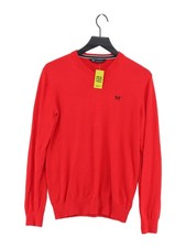 Crew Clothing Men's Jumper S Red 100 Cotton V-Neck Pullover