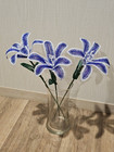 *New* 3 handmade French beaded Large lilies flowers Stargazer Lily Purple White