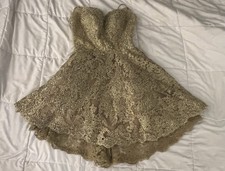 Sherri Hill 52512 Size 12 Gold Lace Spaghetti Strap Dress Homecoming Prom