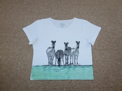 Tolles Fitz Kurz-T-Shirt weiß grün mit Zebras für Mädchen Gr. 182