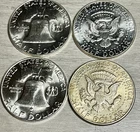 Lot of 4 Silver half’s : 2 1961  BU  MS  Franklin and 2 of 1964 Kennedy