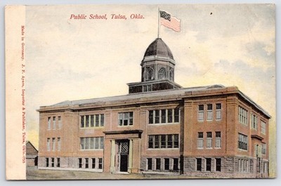 Tulsa Indian Territory~Sept 1907~Flag Atop Octagon Dome Cupola on Public School
