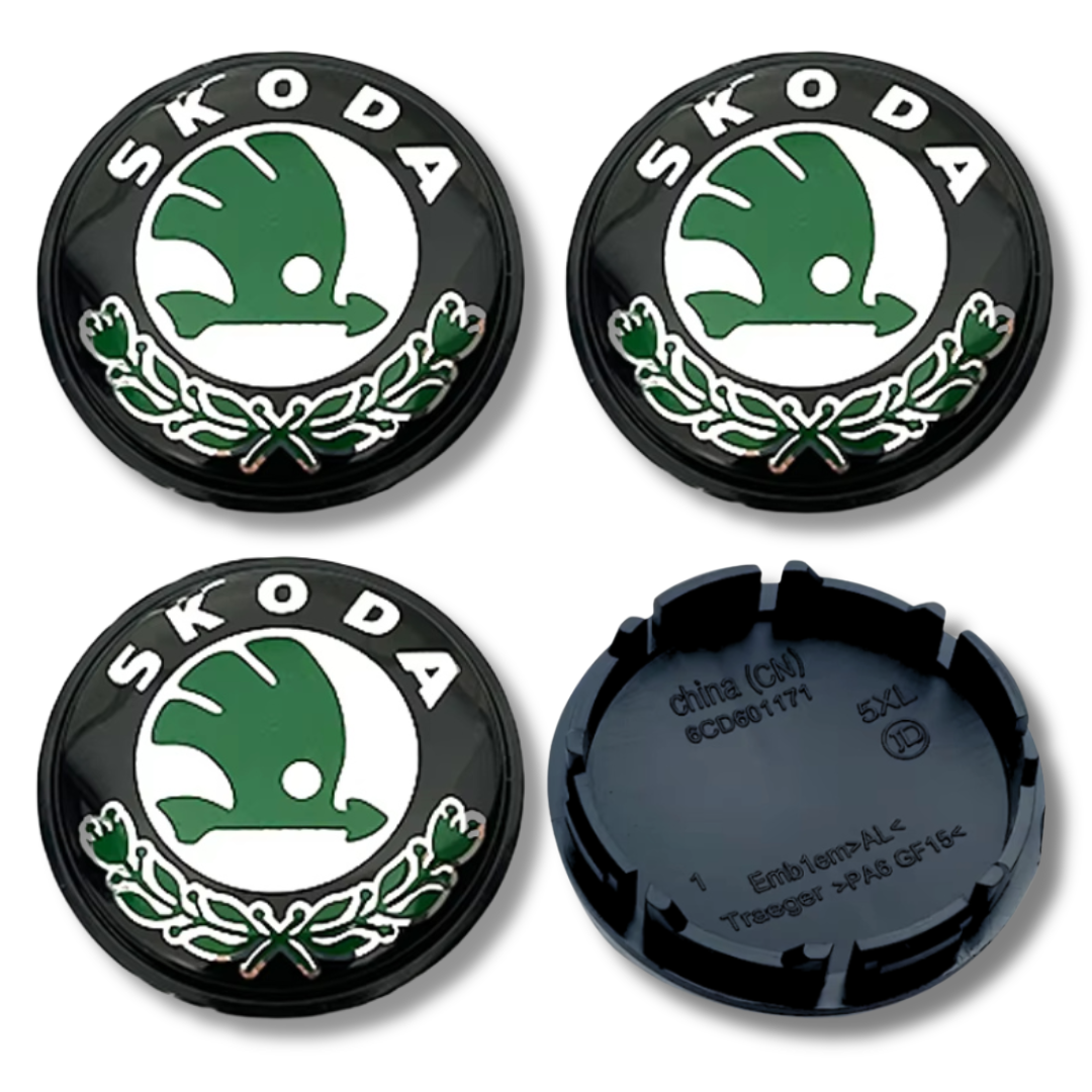 Fits Skoda Alloy Wheel Centre Cap Hub x4 Black Green 56mm Many