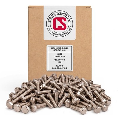 1/4-20 x 3/4 Stainless Steel Hex Head Bolts   304 Stainless, USS Coarse Threa...
