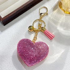 New Rhinestone Suede Heart Keychain/ Purse Charm 2.5in Light Pink