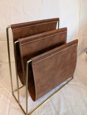 Faux Leather with Gold Frame Magazine Rack- File Organizer-Stationary Accessory 
