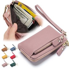 Women Genuine Leather Coin Purse Wristlet Mini Change Pouch Wallet with Keychain
