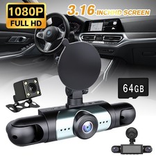 360  4 Channel 1080P HD Car Dash Cam Front and Rear Inside Left Right 64GB Card