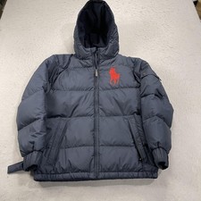 Polo Ralph Lauren Jacket Boys 14-16 Blue Big Pony Down Puffer Hooded Winter