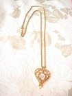 Vintage Gold Tone Necklace With Heart Pendant With Pink Rose and Faux Pearls KJ — photo 1
