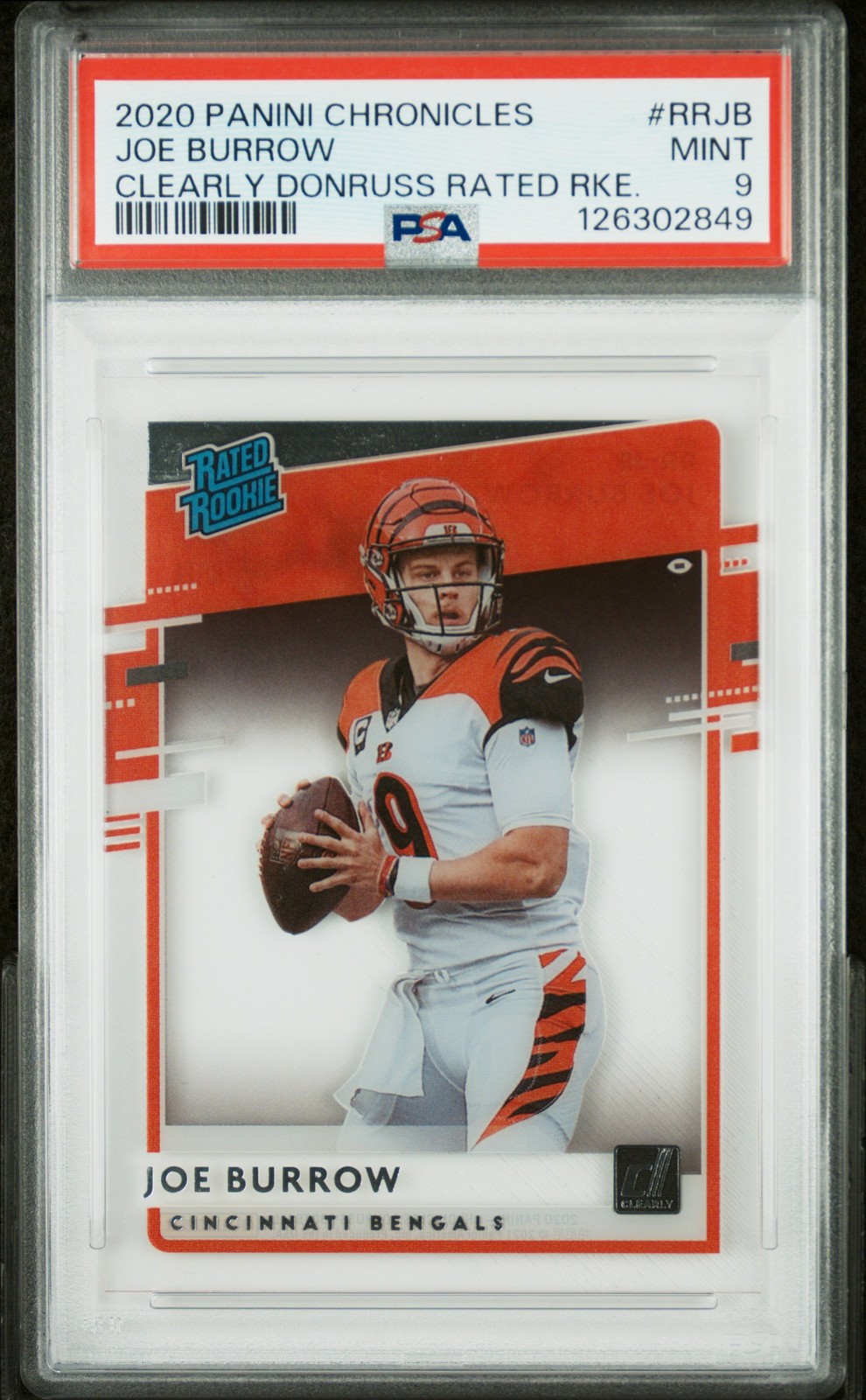 2020 PANINI CHRONICLES CLEARLY DONRUSS RATED ROOKIES JOE BURROW ROOKIE RC PSA 9