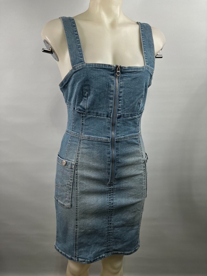 Bettina Liano Blue Denim Zip Front Mini Dress Size 10 Casual Y2K Streetwear