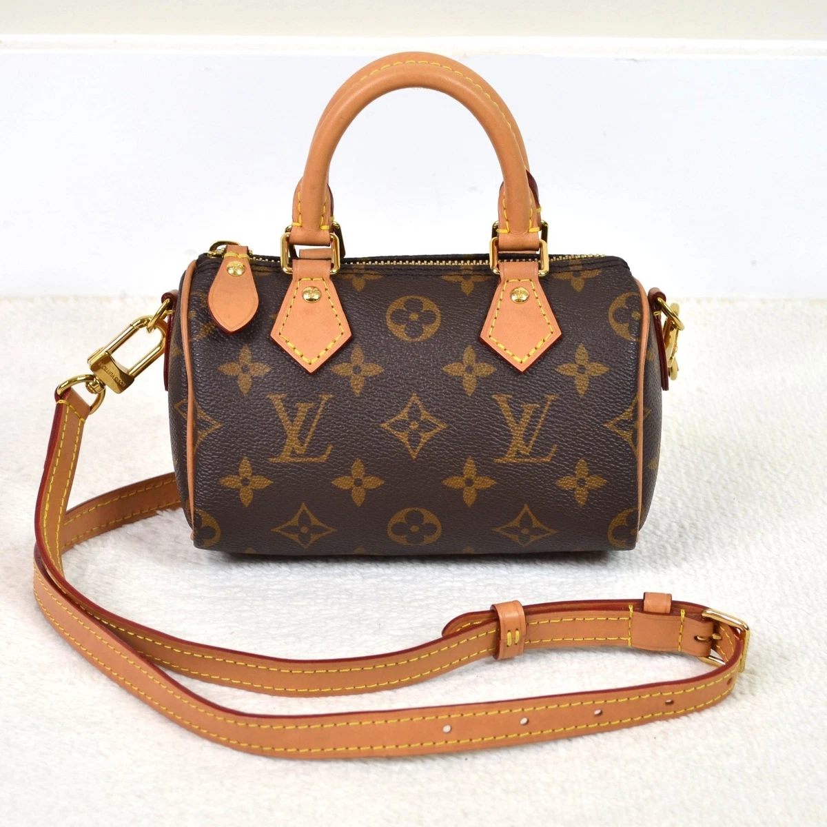 Louis Vuitton Nano Speedy Monogram Leather Satchel Shoulder Bag
