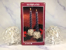 Vintage Silver Plated Pinecone Candlesticks Holders New in Box