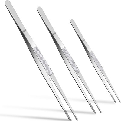 3Pcs Kitchen Food Tongs, Fine Tweezer Tongs Stainless Steel Long Tweezers Grill 