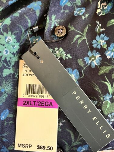 Men's PERRY ELLIS Blue Green Gray Floral Shirt 2XLT Long Sleeve NWT MSRP $89.50 - Picture 4 of 7