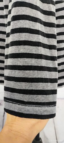 T by Talbots Gray Velour Black Striped Sweatshirt Cowl Neck Drawstring Pockets L - Picture 10 of 18