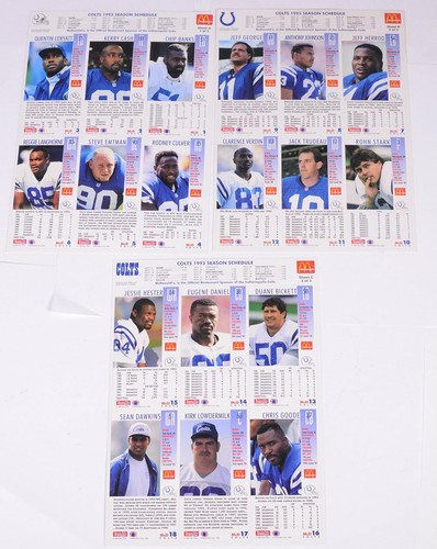 18 McDonald 1993 Ltd. Ed. UNCUT SHEET Game Day Trading Cards INDIANAPOLIS COLT - Bild 5 von 5
