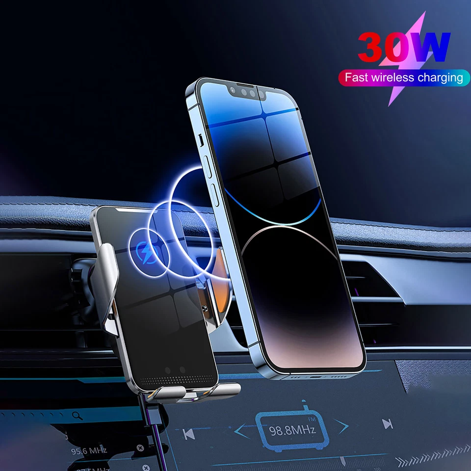30W Fast Car Wireless Charger Automatic Clamping Phone Holder Air Vent Bracket  - image 3 of 4