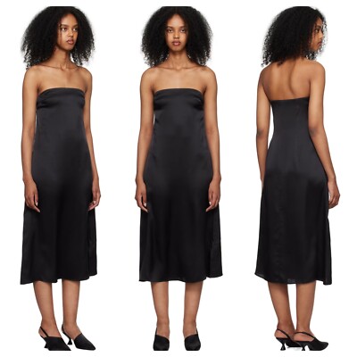 Anine bing black strapless silk midi dress Sz S