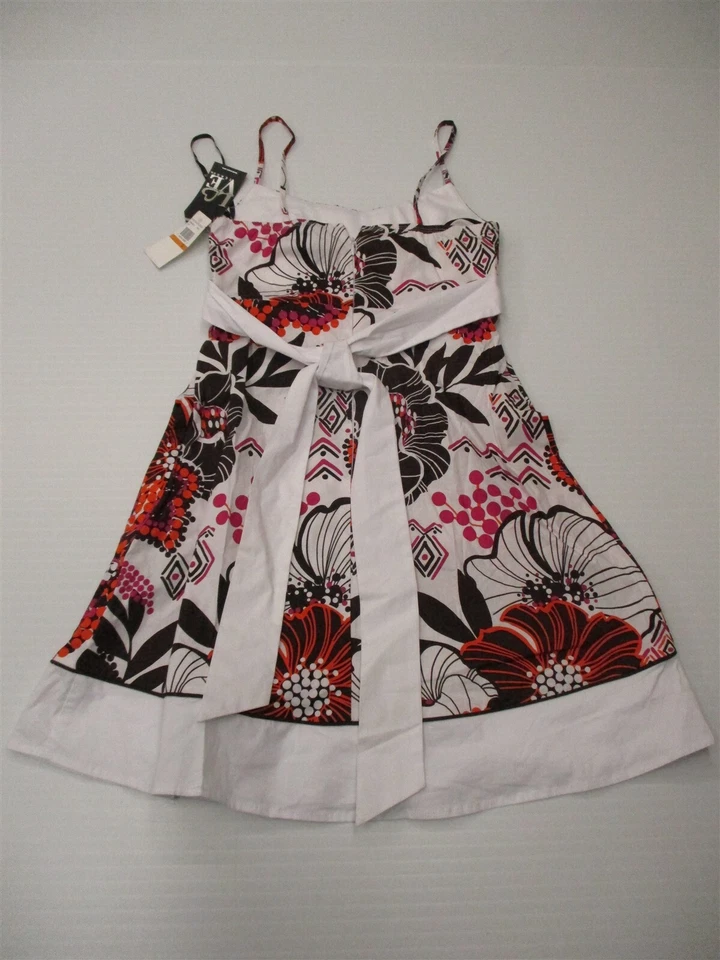 Nuevo LOVE TEASE Mujer Talla 3 Algodón Blanco/Marrón Floral Sweetheart Línea A Solero Foto 4 de 4