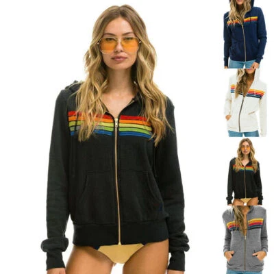 Aviator Nation 5 Rayas Mujeres Damas Cremallera Sudadera con Capucha Sudadera JumperTop
