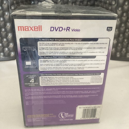 “Maxwell” DVD+R Video Disc’s 4.7 GB 120 Min 5 Pack “NEW” - Picture 3 of 5