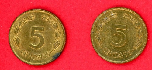 ECUADOR 5 CENTAVOS 1942 LOT OF 2 COINS KM # 75a AU-UNC.