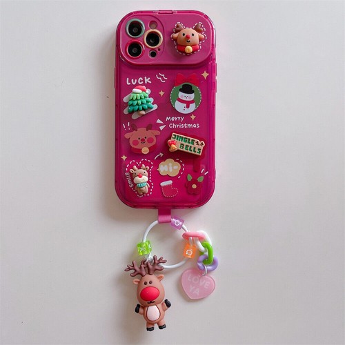 For iPhone 15 Pro Max 14 13 12 11 Cute Christmas Elk Stand Soft Phone Case Cover - Picture 12 of 12