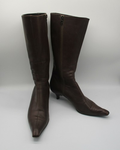 kitten heel calf length boots