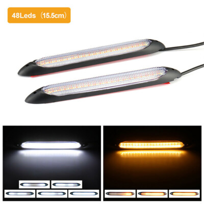 2x Universal LED Streifen Tagfahrlicht Blinker DRL Weiß Gelb Leuchte Switchback