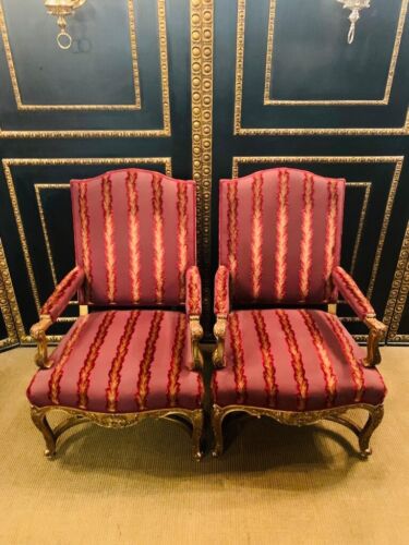 Q' pair antique Louis Quinze XIV 18th century armchairs Paris Beech - Picture 2 of 20