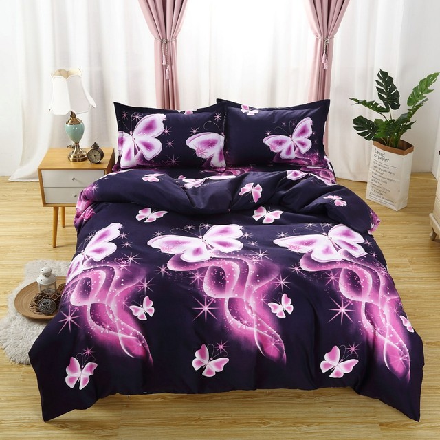 3D Beautiful Pink Butterfly Duvet Cover Queen Bedding Quilt Cover