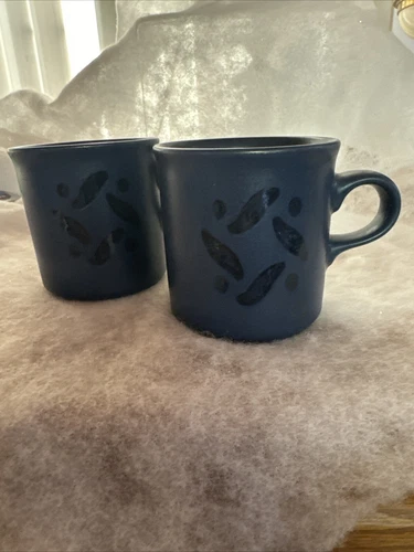 Pfaltzgraff Blue Pinwheel Coffee Tea Cups Mugs Made in USA Vintage Set Of 2