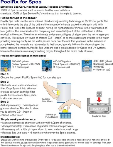 PoolRx Spa Indigo Mineral Cartridge Eliminate Types Algae 400 - 1000 ...