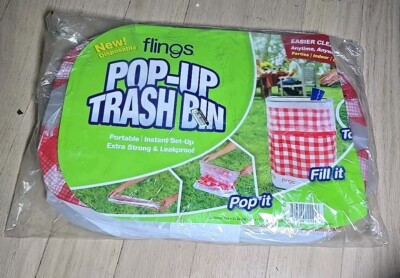 Flings Disposable Deluxe Pop-Up Trash Bin 22 x15 x10  Pink Checkered