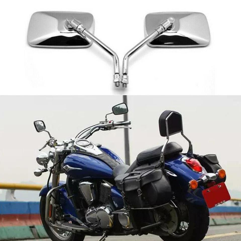 For Kawasaki Vulcan VN 500 800 900 1600 Chrome Rectangle Motorcycle Mirrors 10MM - Image 3 of 4