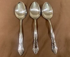 3 Rogers Stanley Roberts DREAM ROSE / ROSE BUD Stainless SOUP SPOONS Korea Vtg