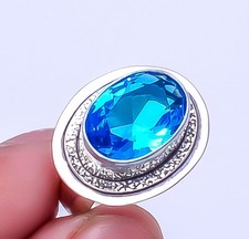 Blue Topaz Gemstone 925 Sterling Silver Jewelry Handmade Ring s.7 Sku23