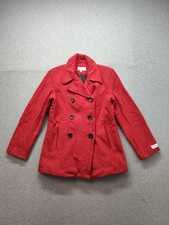 Calvin Klein Women Blazer Jacket P8 Red Wool Blend Double Breasted Classic Cozy