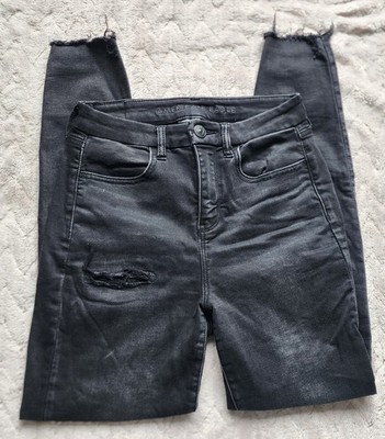 American Eagle High Rise Next Level Stretch Black Distressed Skinny Jeans Size 4