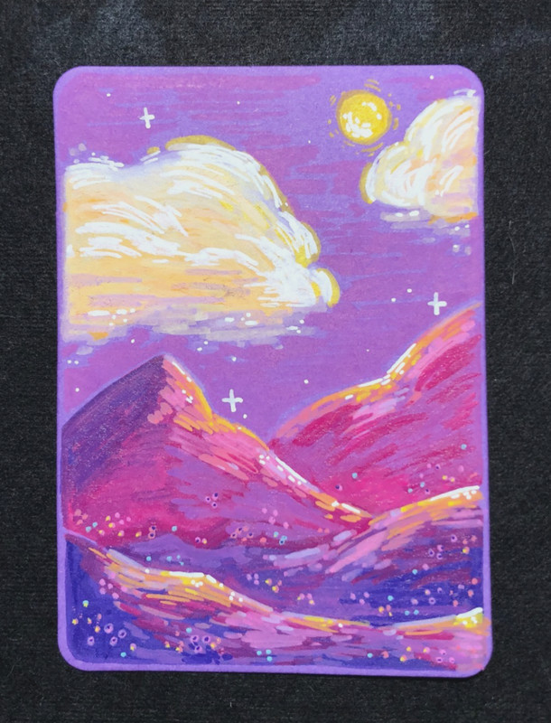ACEO Original 'Purple Mountains at Night' Acrylic Painting Art 2.5x3.5