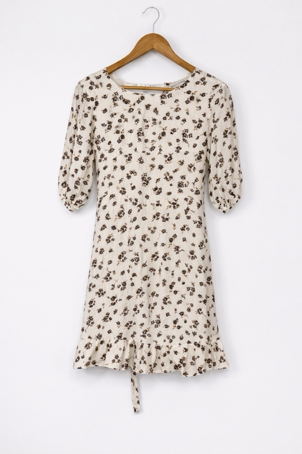 Faithfull The Brand Floral Mini Dress XS Puff Sleeve Cream Boho Summer