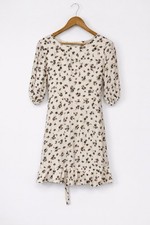 Faithfull The Brand Floral Mini Dress XS Puff Sleeve Cream Boho Summer