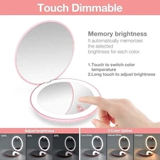 Handheld Face Mirror, 7.48" x 0.7", 1x/10x Magnification, Dimmable