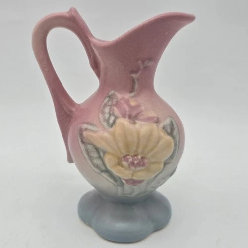 Vintage Hull Art Pottery Magnolia Small Ewer Pitcher Pink Blue Yellow