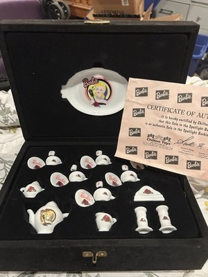 Barbie Solo in the Spotlight 1995 Miniature China Tea Set Black Felt Case